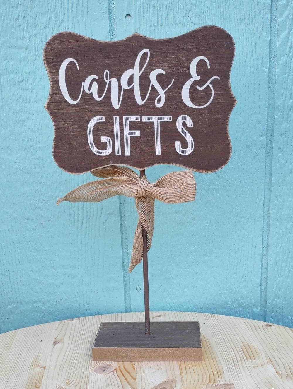 Hobby Lobby Brown 'Cards & Gifts' Tabletop Sign with Tan Ribbon